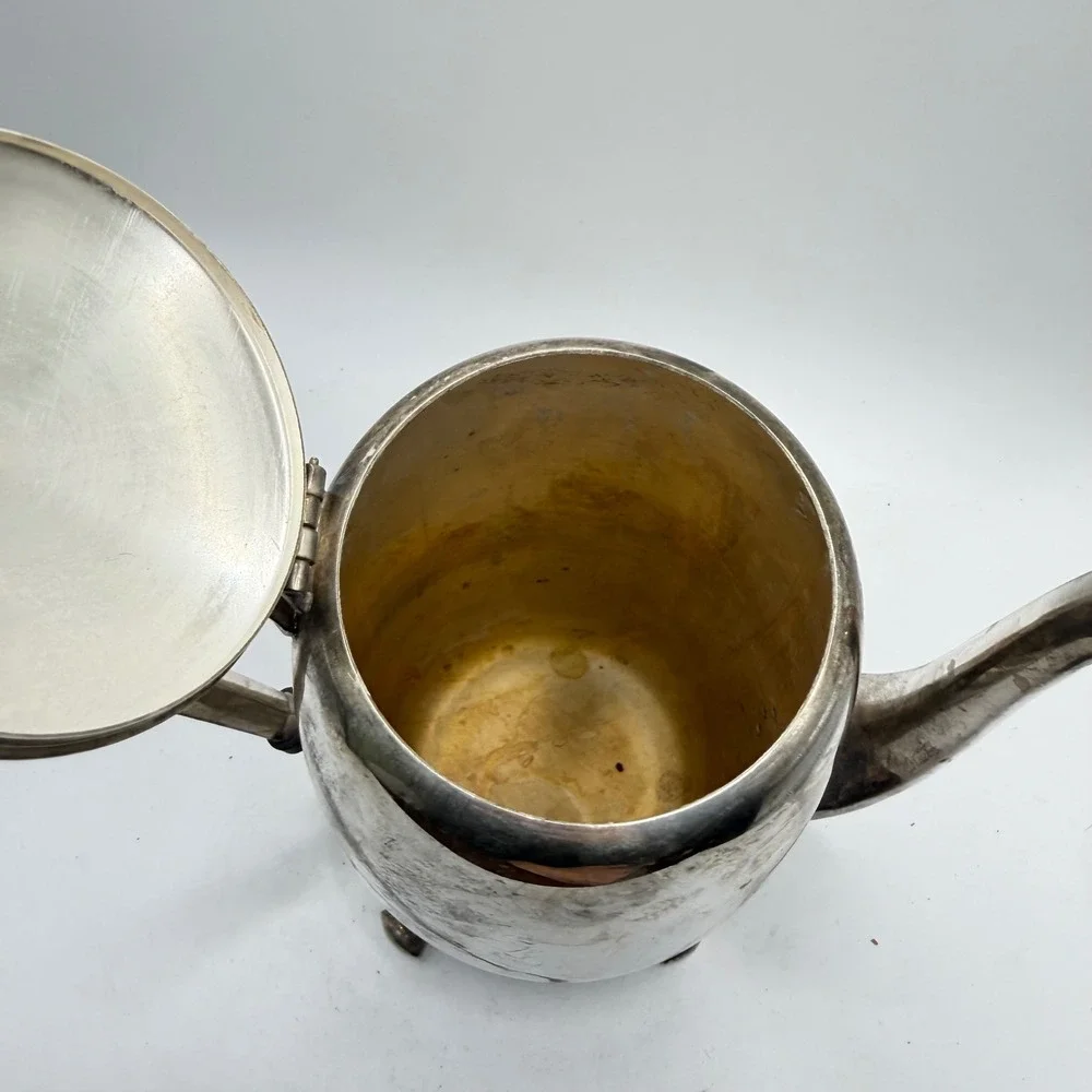 Vintage Silver Plated Coffee Pot‎ Footed Tea Pot Ornate Hinged Lid Tarnished